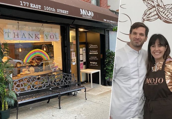 Johan en zijn vrouw Jacqueline bij hun chcolademoussebar MOJO in New York.
