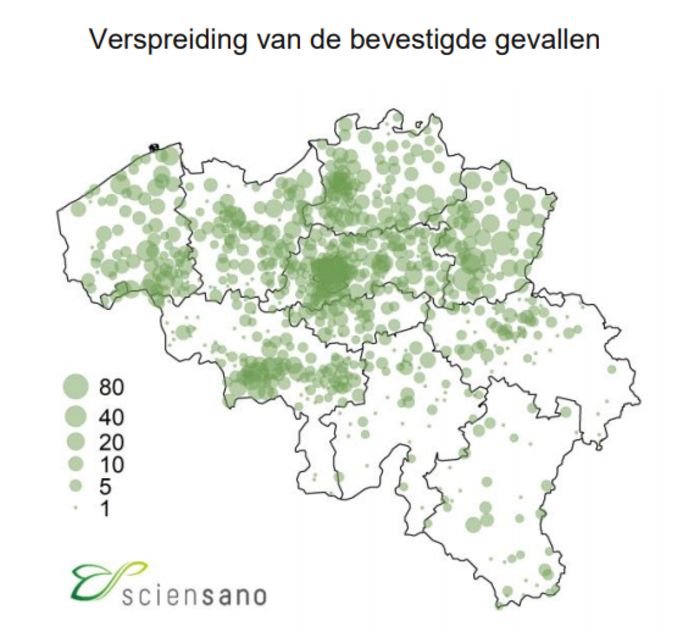 Versrpeiding van de bevestigde gevallen.