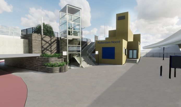 Artist impression van hoe de zuidzijde van station Rotterdam-Noord er na de verbouwing van het treinstation uit moet komen te zien.