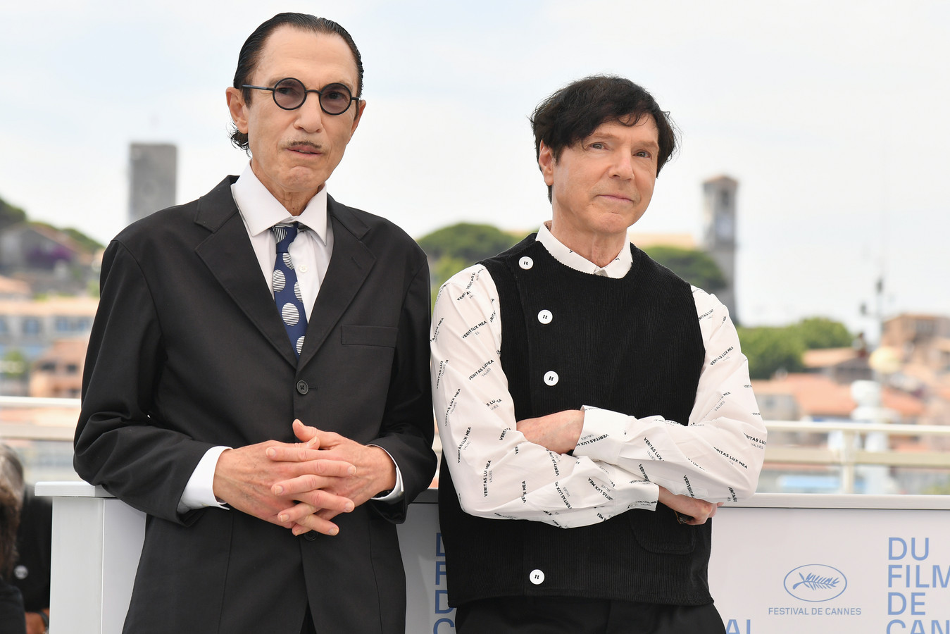 CANNES, FRANCE - JULY 06: Ron Mael and Russel Mael attend the "Annette" photocall during the 74th annual Cannes Film Festival on July 06, 2021 in Cannes, France. (Photo by Dominique Charriau/WireImage)