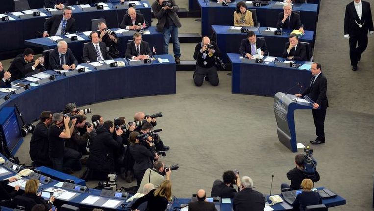 De Franse president François Hollande in het Europees Parlement. Beeld afp