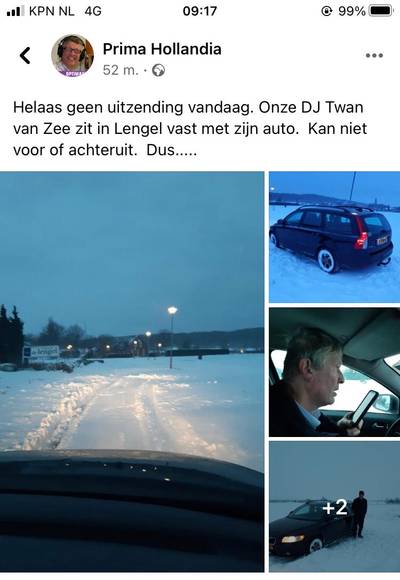 DJ Twan van Zee vast in de sneeuw: populair radioprogramma Prima Hollandia gaat niet door