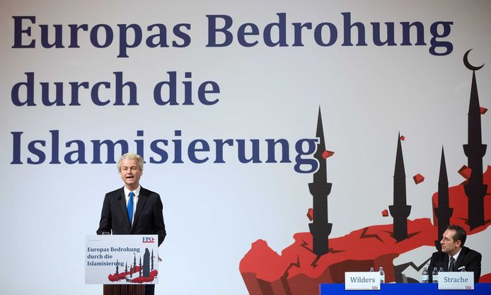 Geert Wilders tijdens zijn speech in Wenen