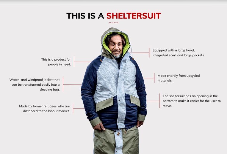 Beeld uit 'Voor de Vorm' waarin de sheltersuits worden uitgeprobeerd. Beeld 