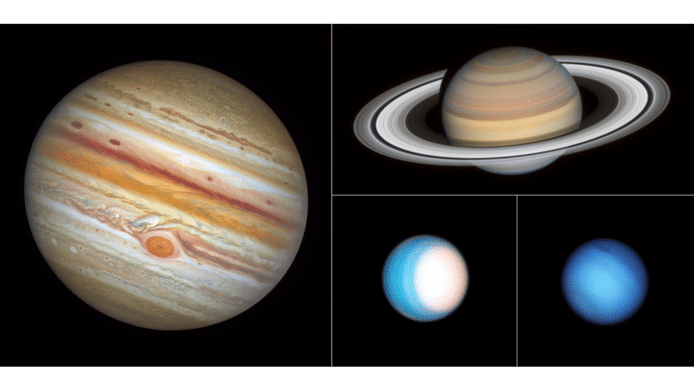 Jupiter, Saturnus, Uranus en Neptunus door de lens van ruimtetelescoop Hubble gezien.