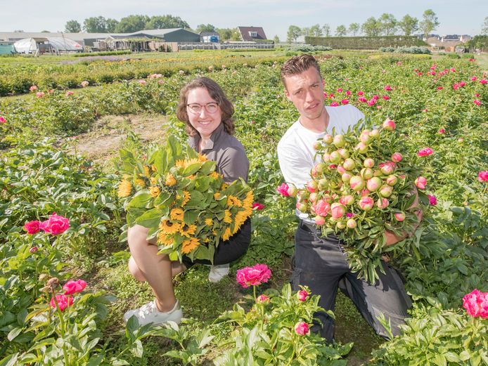 Inge en Adriaan Jansen, zomer 2021 in hun pluktuin aan de Blauwhoefseweg in Kruiningen.