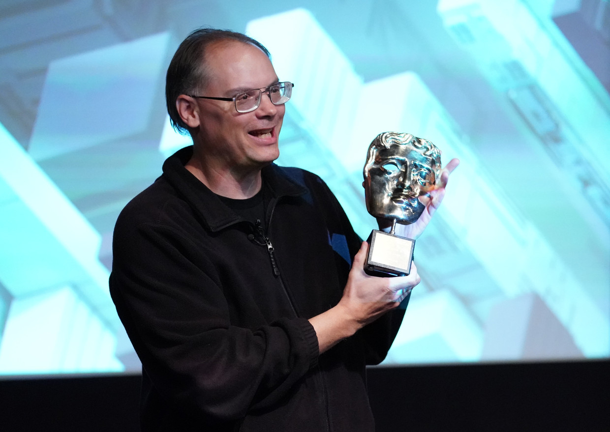 Tim Sweeney, topman van Epic Games, ontvangt een BAFTA-award in 2019 in Londen. Beeld AFP