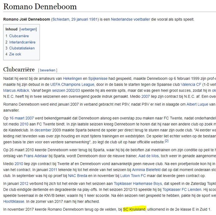 De Wikipedia-pagina van Romano Denneboom was na het weekend snel aangepast.