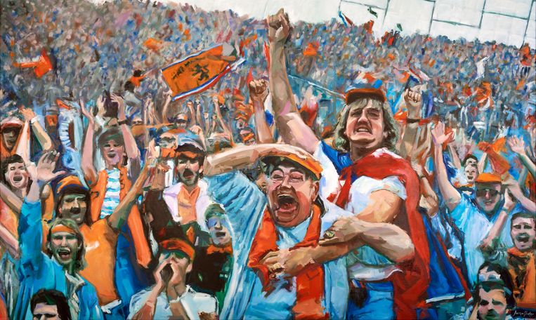 Euforie in het Olympiastadion in München na de gewonnen EK-finale van 1988. Beeld HIERONYMUS EVERS