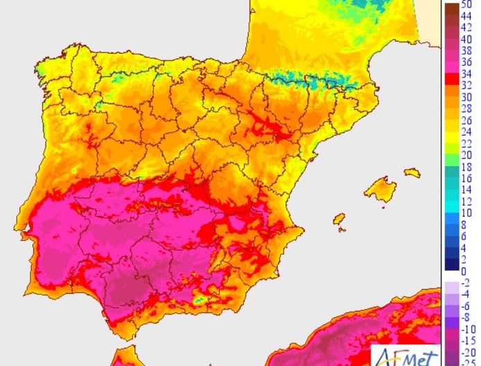 Een overzicht van de maximumtemperaten vandaag in Spanje.