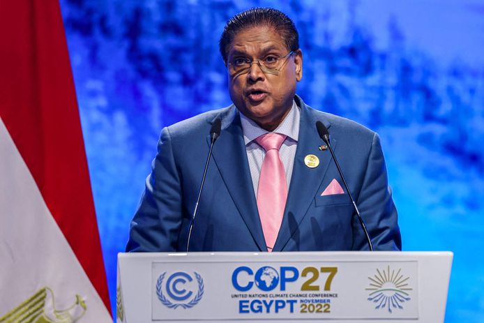 De Surinaamse president Chandrikapersad Santokhi tijdens de COP27-klimaattop in november 2022.
