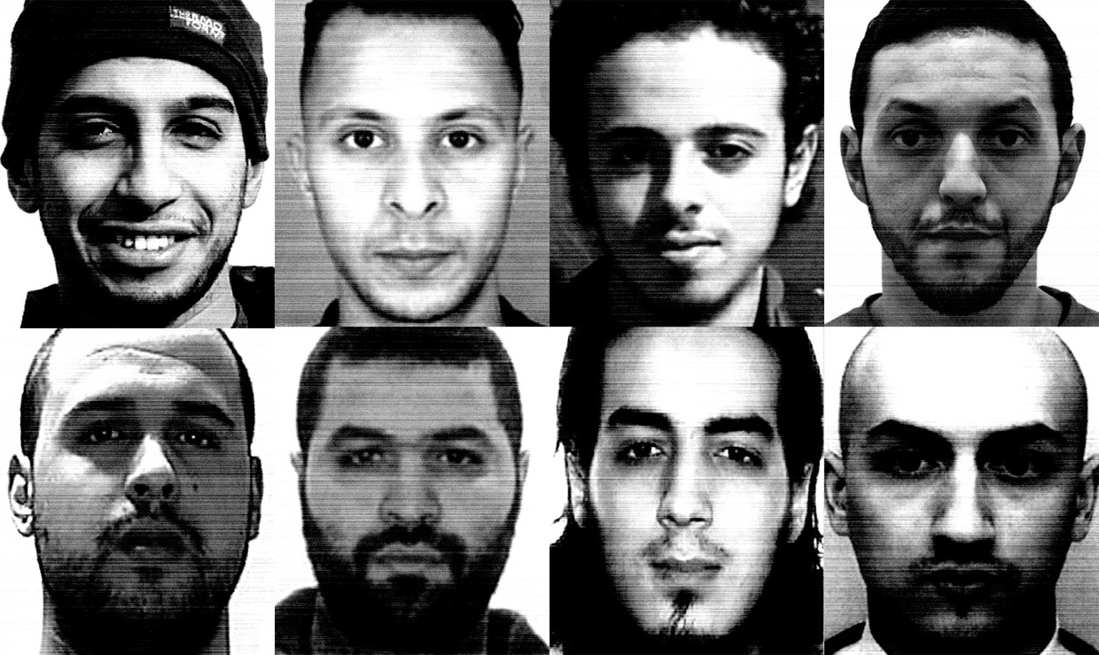 De belangrijkste terroristen achter de aanslagen in Parijs. Beeld AFP/ RV / Photo news / DR