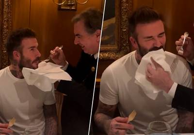 KIJK. David Beckham krijgt VIP-behandeling in chic Spaans restaurant: stervoetballer wordt gevoederd door de manager