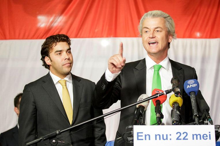 Geert Wilders op 19 maart 2014 in het Grand Café De Tijd in Den Haag, waar hij zijn omstreden Marokkanen-uitspraak deed. Beeld Phil Nijhuis