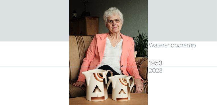 Ina Mackloet-De Korte met de twee melkkannen die de ramp overleefden. Beeld Yara Jimmink