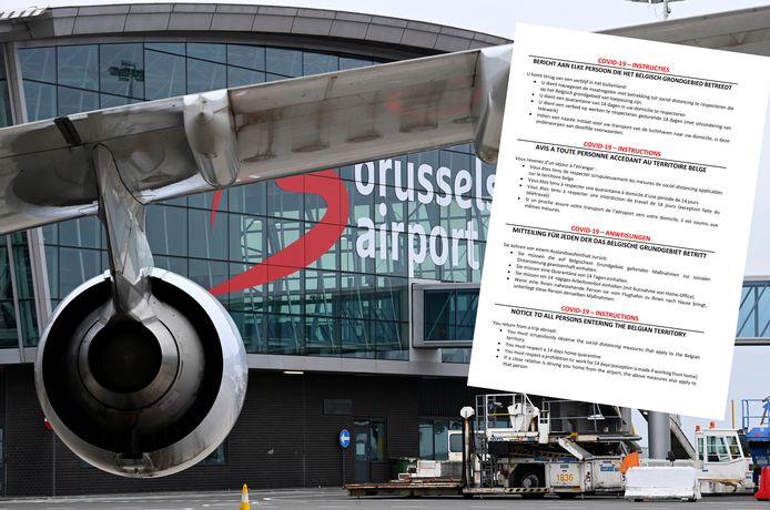 Alle reizigers die met het vliegtuig aankomen op Brussels Airport, krijgen de instructie om zichzelf gedurende twee weken in thuisquarantaine te plaatsen. Dat staat op een informatieblad over het coronavirus dat alle aankomende reizigers krijgen.