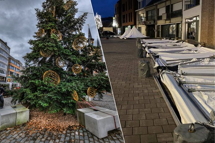 De kerstboom in Kortrijk werd getest op stevigheid, de kerstmarkt van Putte werd afgelast.