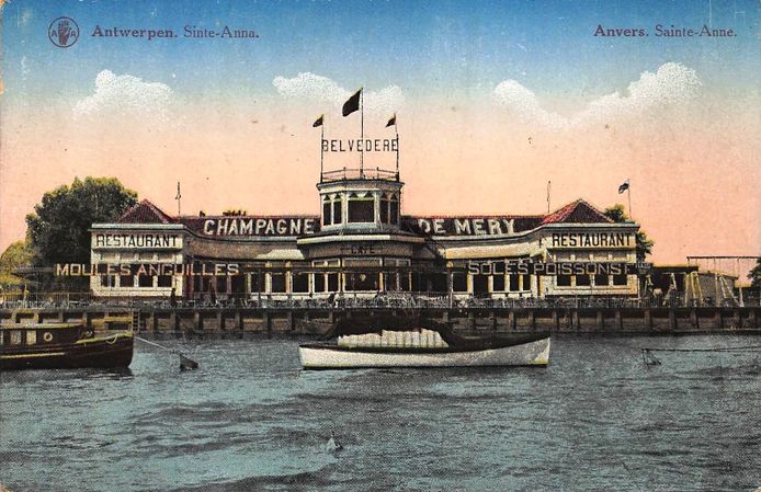 Het etablissement Belvédère op Linkeroever, gebouwd tijdens de Wereldtentoonstelling in 1885 en in puin geschoten bij de Duitse aanval op Antwerpen in 1914.