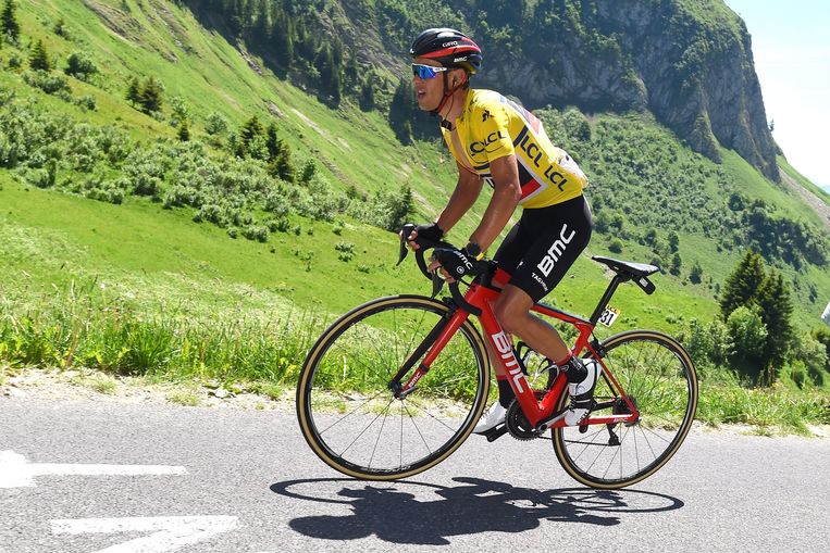 Richie Porte tijdens de Dauphiné. Hij werd in de slotrit genekt door zijn vriend (nu ex-vriend?) Chris Froome. Beeld Photo News