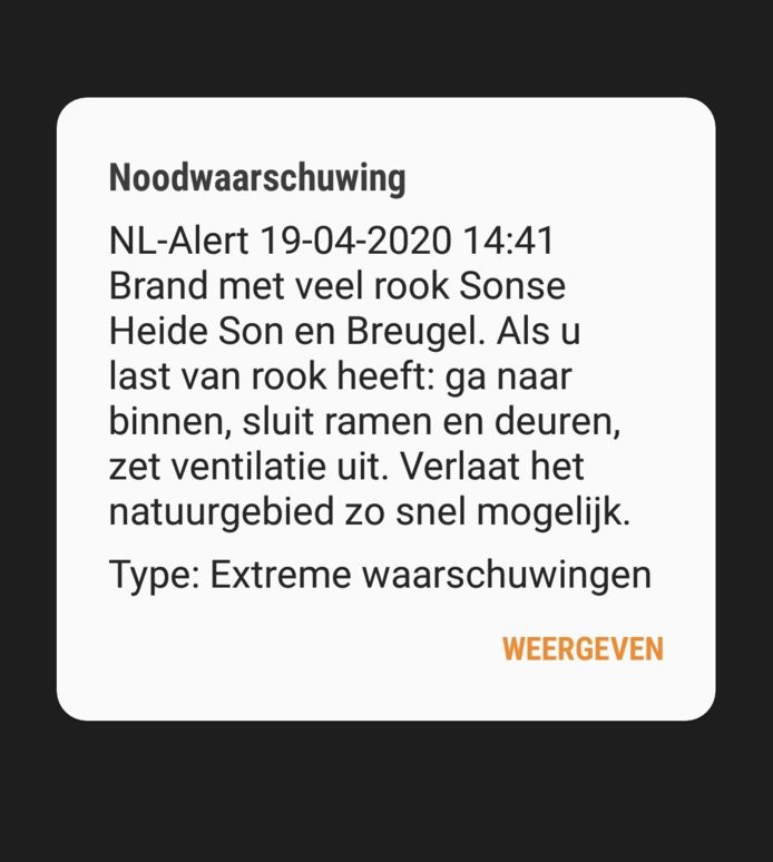 NL-Alert voor recreanten in natuurgebied in Son en Breugel.