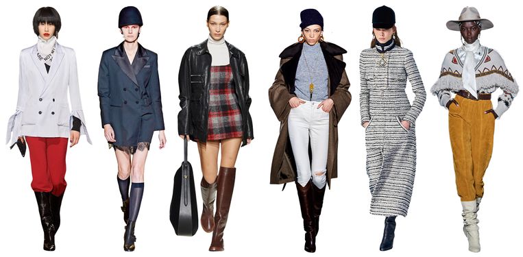 Vanaf links: Roland Mouret, Self Portrait, Tod’s, Brandon Maxwell, Chanel, Etro (WEB). Beeld Imaxtree