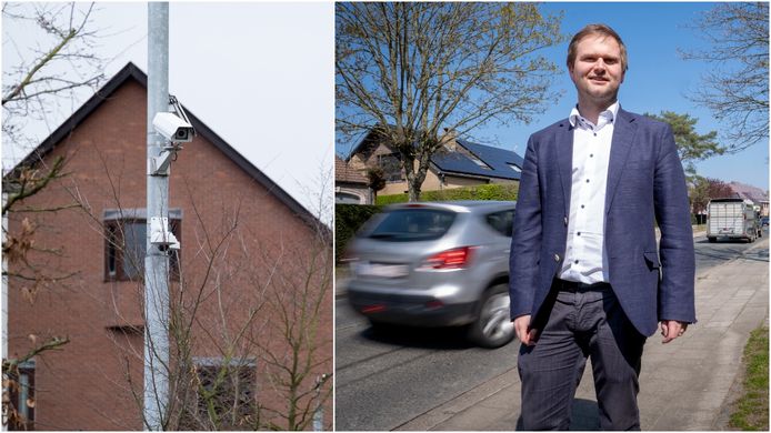 BONHEIDEN - LINKS: een ANPR-camera / Rechts: Schepen van mobiliteit Bart Vanmarcke (Open VLD) op de Muizensteenweg waar destijds de eerste ANPR-camera werd geplaatst.