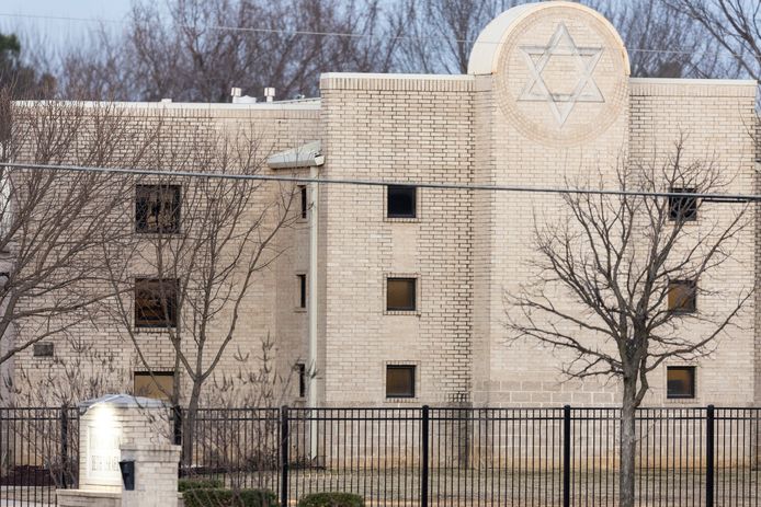 De synagoge in Texas waar de gijzeling plaatsvond.
