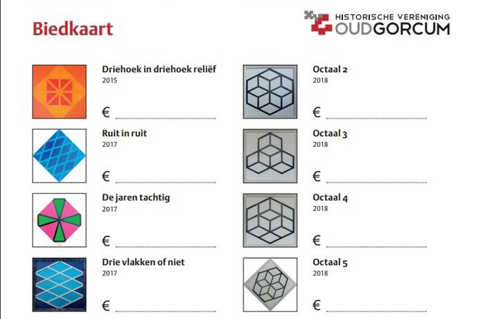 Een deel van de biedkaart voor de blinde veiling.