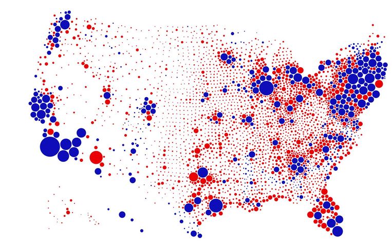 Dupe's map emphasizes the number of votes cast, not the geographical area of ​​the constituency.  Statue Kareem Duip