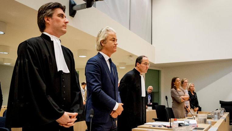 Kamerlid Geert Wilders staat terecht voor een uitspraak die hij in 2014 deed. Beeld anp