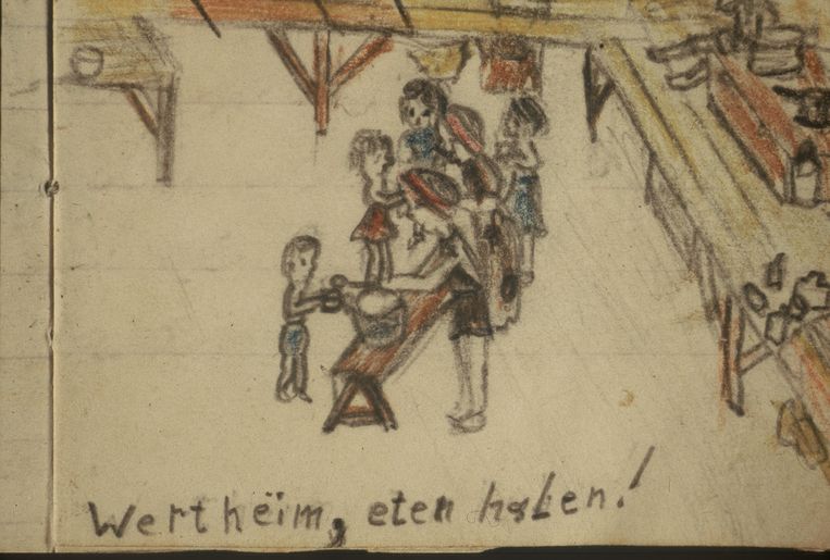 Een kindertekeningen van Anne-Ruth, zus Marijke of broer Hugo Wertheim. Beeld 