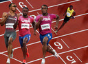 Vlnr, onder anderen André de Grasse, Trayvon Bromell en Ronnie Baker strijden in Tokio om de erfenis van Usain Bolt.