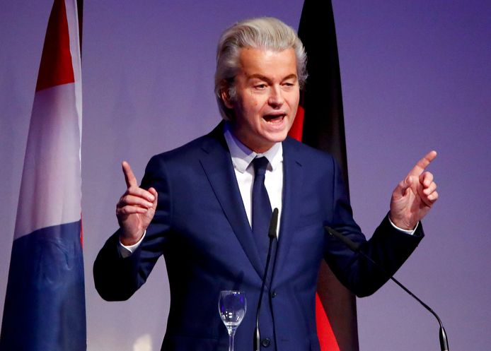 Geert Wilders tijdens zijn toespraak in Koblenz.