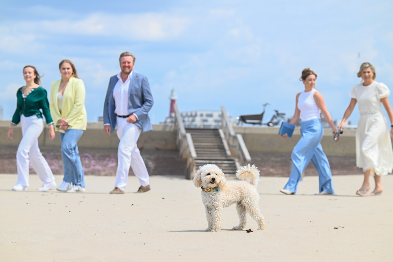 Oranjes verschij­nen op winderig Schevenin­gen voor zomersessie, ondeugende hond Mambo steelt de