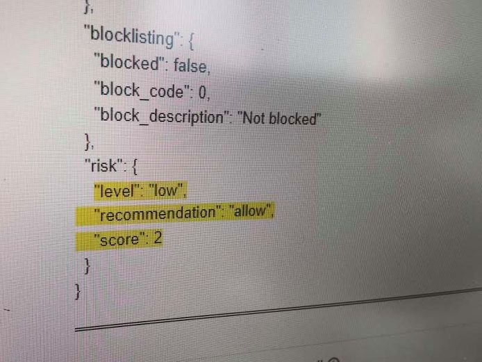 My number isn't too risky, as it turns out when we run it through the TeleSign system.