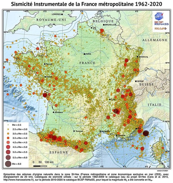 An overview of seismic activity in France between 1962 and 2020.