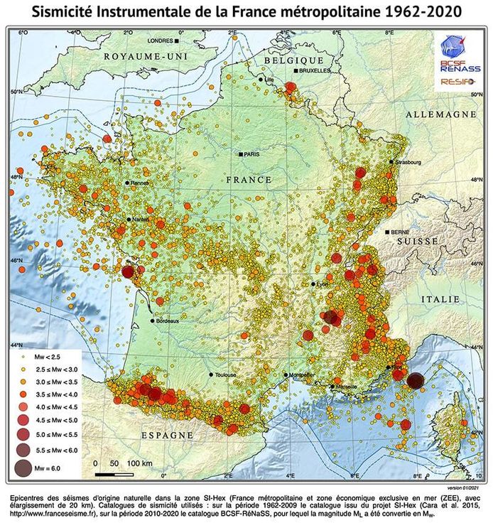 An overview of seismic activity in France between 1962 and 2020.