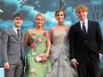Daniel Radcliffe, J.K. Rowling, Emma Watson en Rupert Grint.