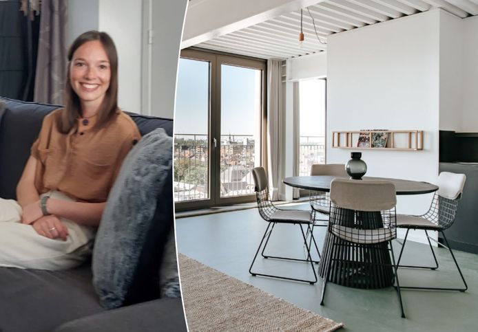Kaat (22) in haar studentenstudio in Gent, waarvoor ze vanaf volgend academie jaar maandelijks 998 euro betaalt. Rechts: De Sky Room van residentie Prince in Antwerpen bewoon je voor 1.100 euro per maand.