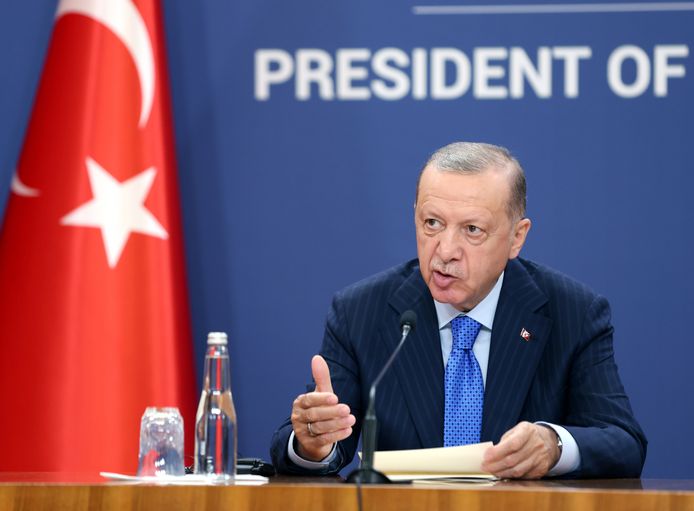 De Turkse president Recep Tayyip Erdogan in het Servische Belgrado.