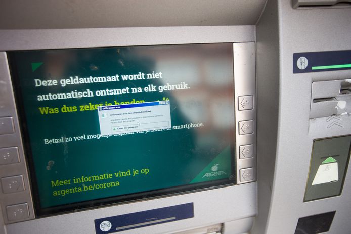 Eén van de uitgeschakelde geldautomaten van Argenta.