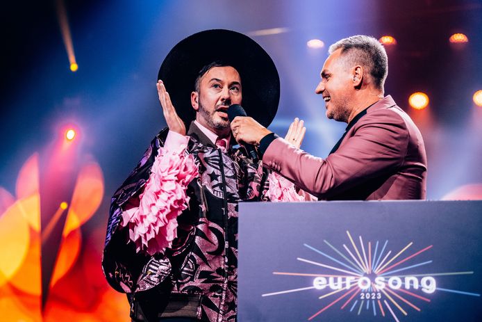 Gustaph en Peter Van de Veire tijdens 'Eurosong'.