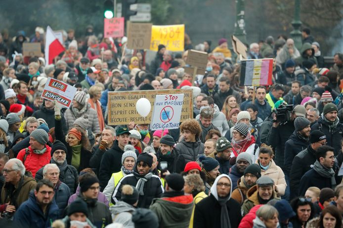 Manifestation contre les mesures sanitaires à Bruxelles, le 19 décembre 2021.