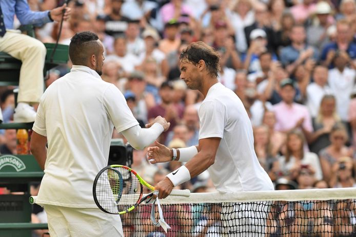De laatste ontmoeting tussen Nick Kyrgios en Rafael Nadal, op Wimbledon 2019.