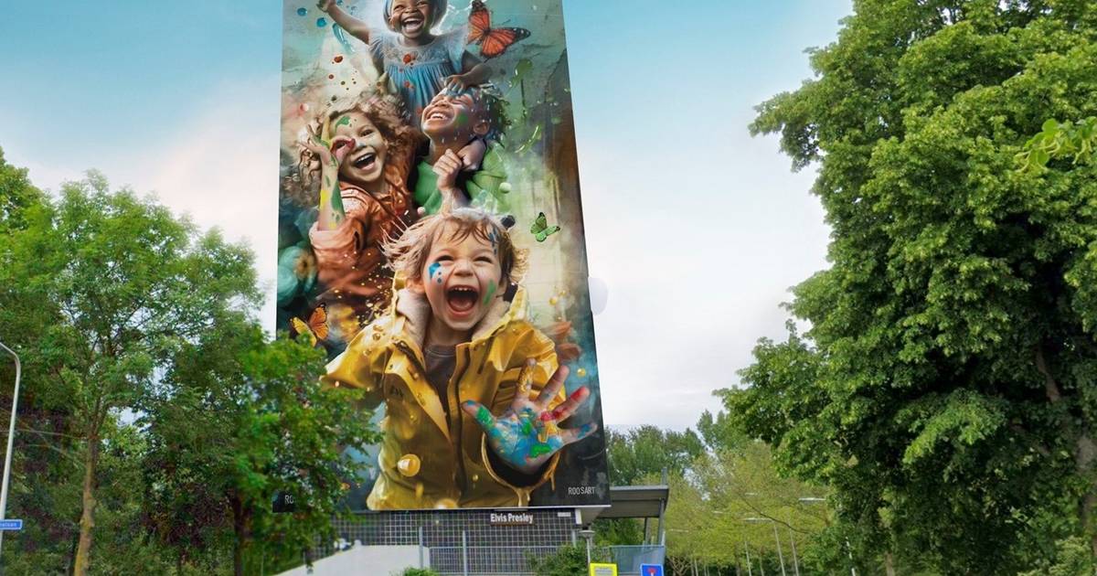 Muurschildering op Elvis Presleyflat in Zwolse wijk Holtenbroek | Zwolle