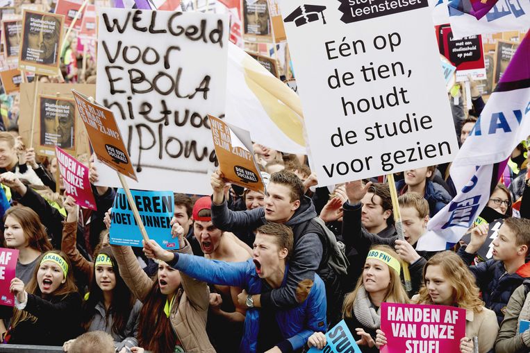 In 2014 demonstreerden duizenden studenten op het Malieveld in Den Haag tegen het nieuwe leenstelsel. Beeld ANP