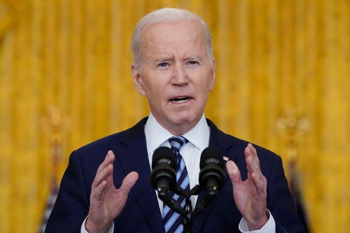 President Joe Biden speaks about the Russian invasion of Ukraine in the East Room of the White House, Thursday, Feb. 24, 2022, in Washington. (AP Photo/Alex Brandon)