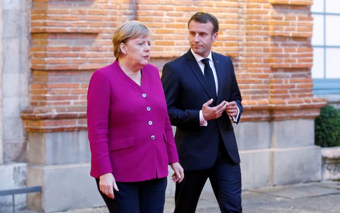 De Duitse bondskanselier Angela Merkel en de Franse president Emmanuel Macron.