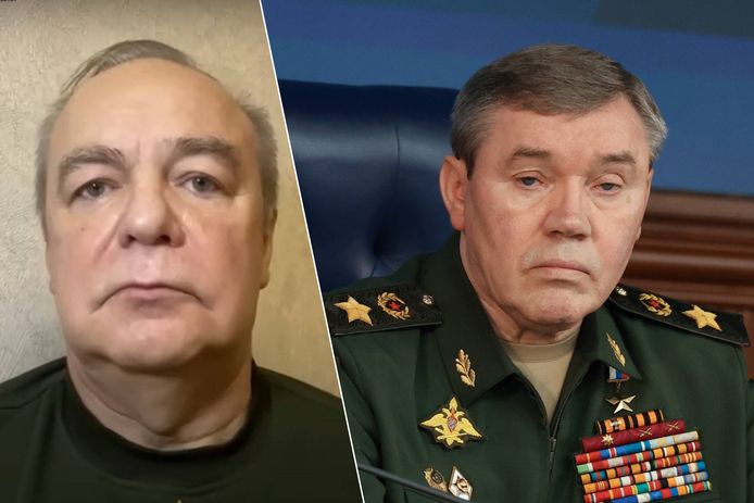 De Russische generaal Ihor Romanenko (links) ontkent de geruchten over de dood van stafchef Valeri Gerasimov (rechts).