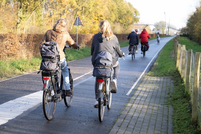 Leerlingen op een e-bike op weg naar school.